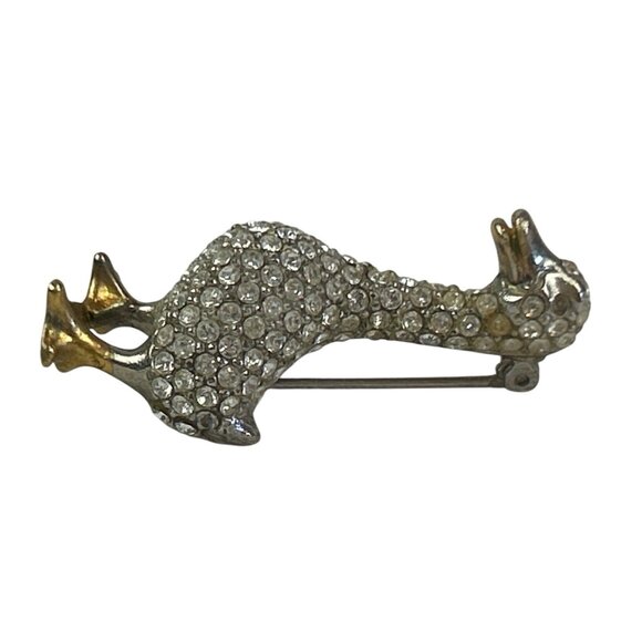 Vintage Rhinestone Duck Brooch Gold and Silver Tone Beak Feet - Picture 7 of 8
